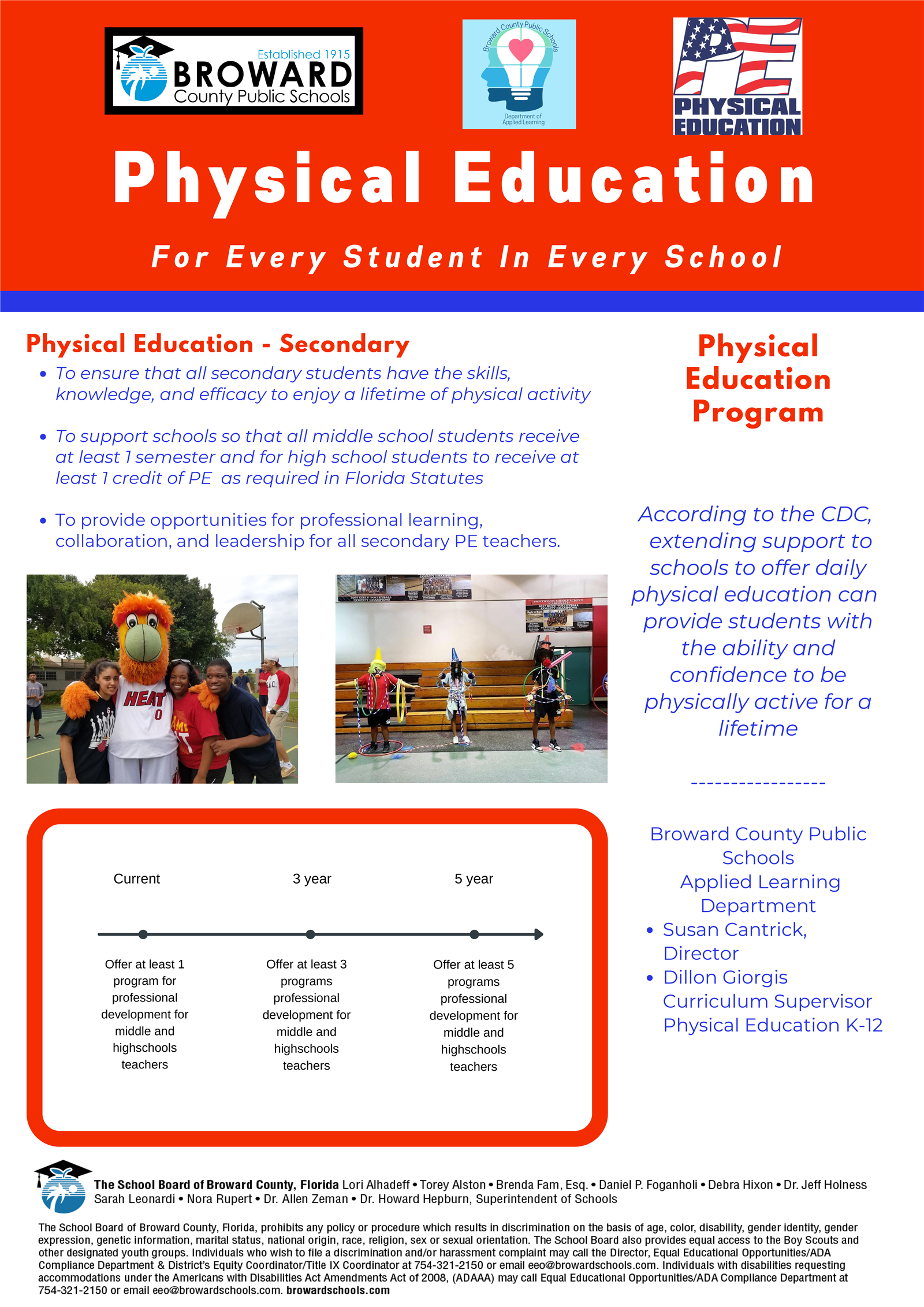 Secondary Physical Education:To ensure that all secondary students have the skills, knowledge, and efficacy to enjoy a lifeti